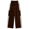 thumbnail image 2 of Hurxie Girls Cargo Wide Leg Baggy Denim Straight Loose Pants Tween Elastic High Waistband Pockets Youth Clothes Brown,15-16 Years, 2 of 6