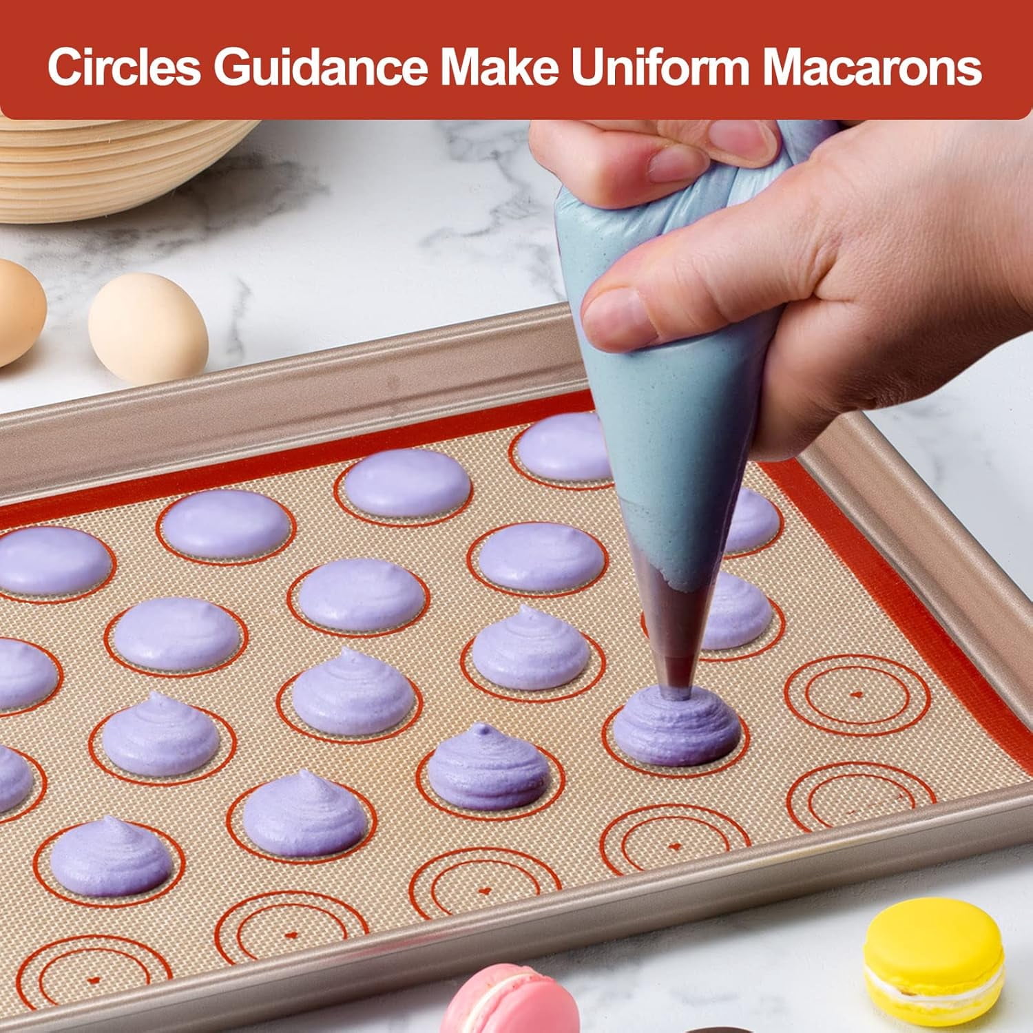 Silicone Baking Mat Set of 6, Easy Clean & Non-Stick Food Grade Reusable Baking Mat, Oven Liner Sheet, Round & Square Cake Mat, Pastry Board Rolling Dough Mats for Macaron Cookie