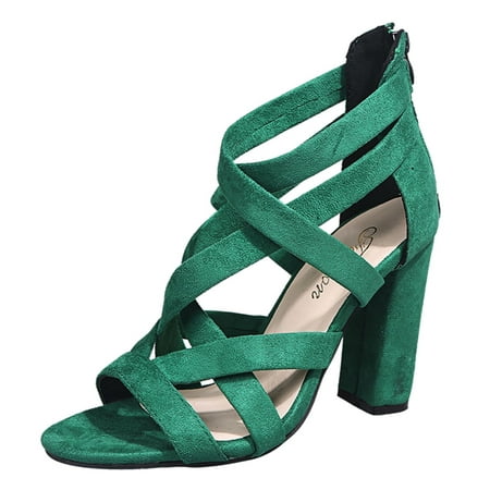 

Fashion Women Square Heels Breathable Zipper Casual Open Toe Sandals