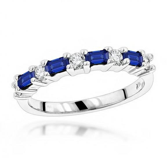 Luxurman Unique 14K Natural Diamond and Real Sapphire Ring For Women (White Gold Size 6)
