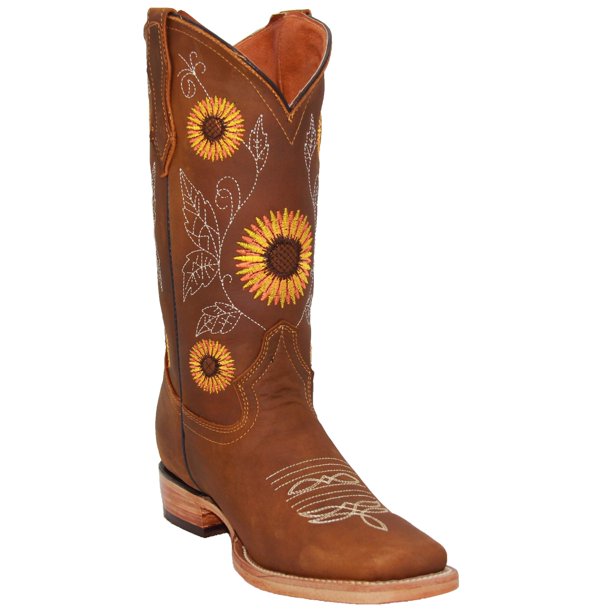 Centímetro portátil Los invitados Women's Square Toe Sunflower Embroidered Cowgirl Cowboy Leather Boots -  Walmart.com