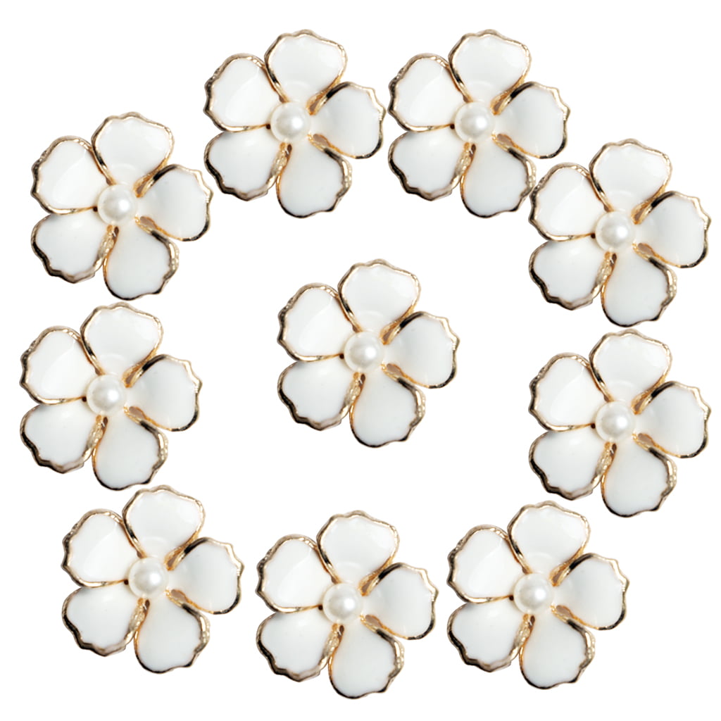 10pcs 18mm White Alloy Flower Buttons Findings Jewelry Making Accessories 