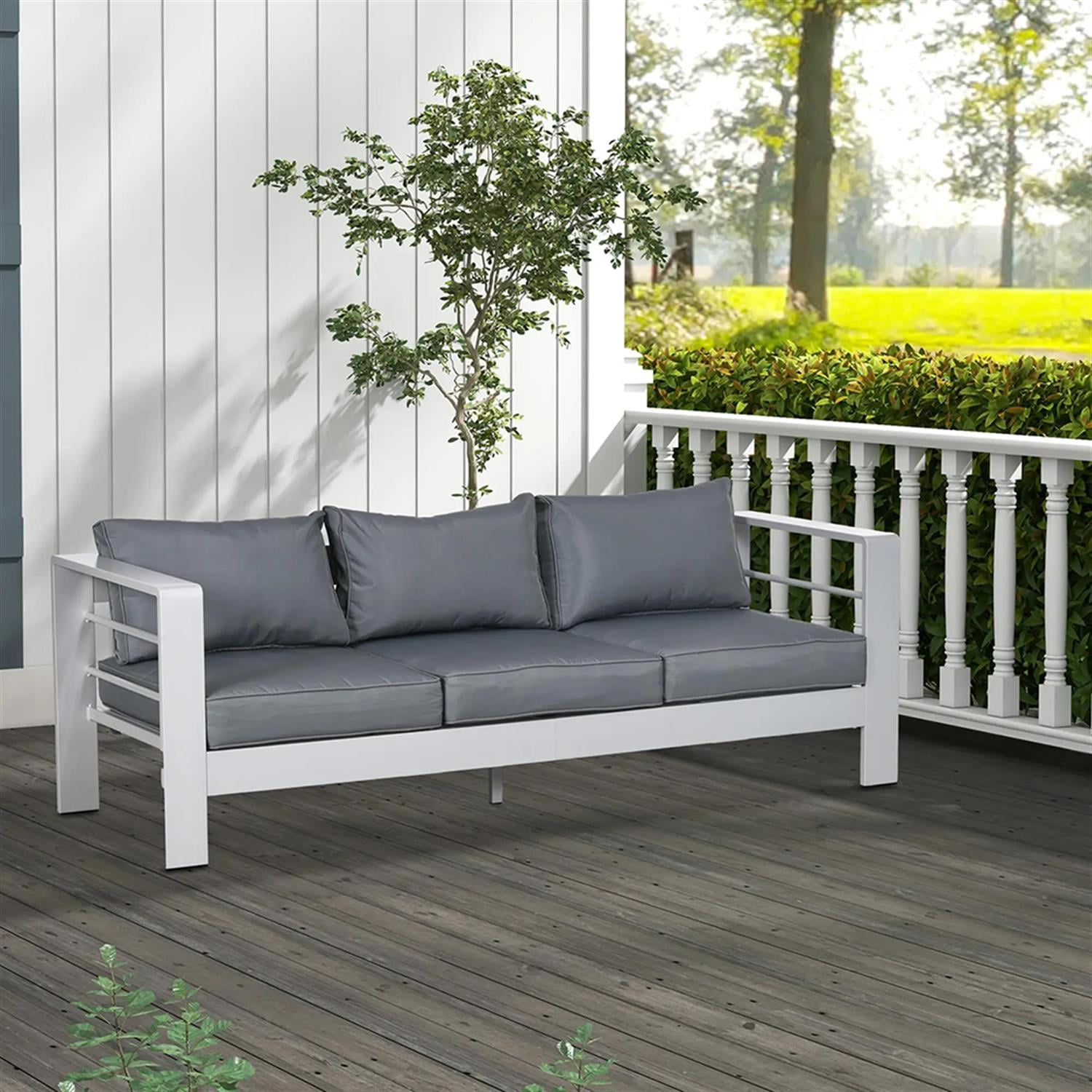 Demi Bonn Outdoor Loveseat Sofa Aluminum Patio Furniture with Wide Armrests, All-Weather Metal Outdoor Couch with Cushions, Gray