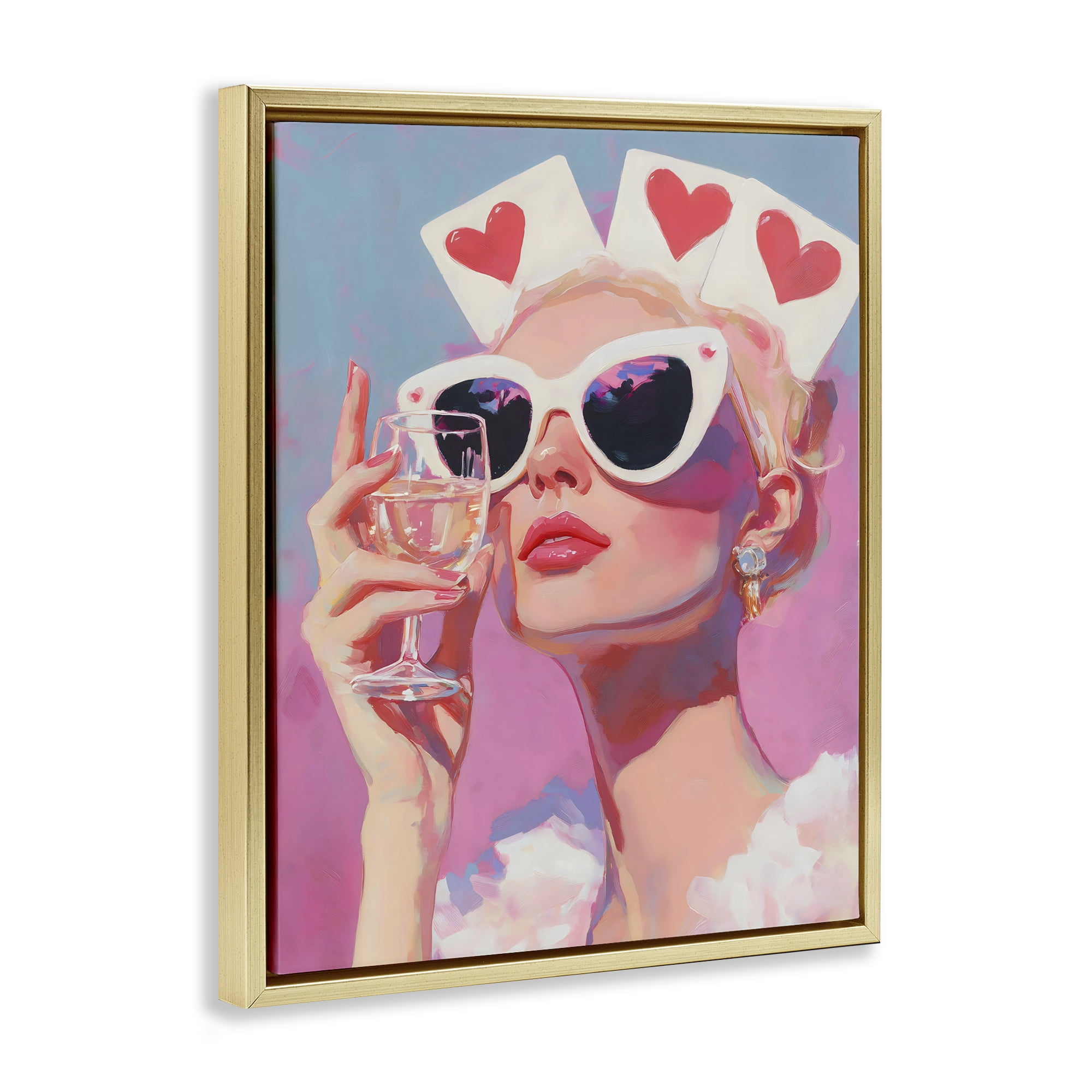 Stupell Industries Queen of Hearts Retro Glam Gold Framed Floater Canvas Wall Art, design by The Prints Vibe
