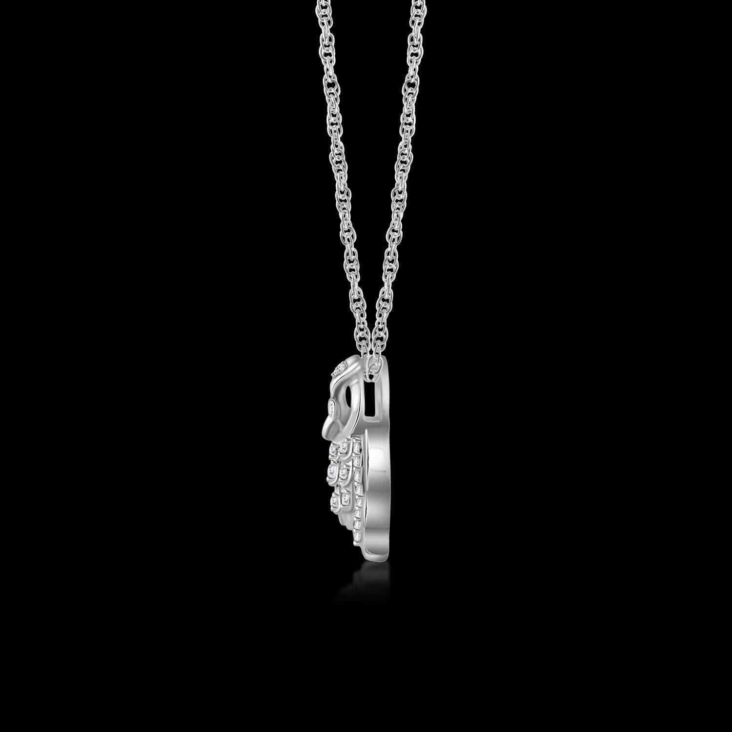 TAAPSEE JEWELS Owl Charm Pendant Round Cut Cubic Zirconia 14k White Gold Plated Free Chain 18"