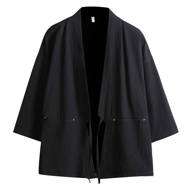 Men's Tang Style Cardigan - Spring/Autumn Casual Shirt, Solid Color, Fit for Daily/Date, Size L-XXXXXL (Bust/Sleeve/Length)