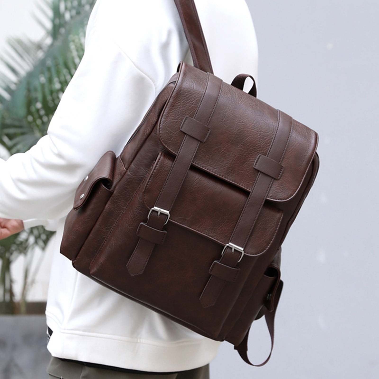 TACILIP Storage Bag, Leather Laptop Backpack for Men, Work Business Travel Office Backpack College Bookbag, Casual Computer Backpack Fits Notebook 15.6 Inch, Organizer