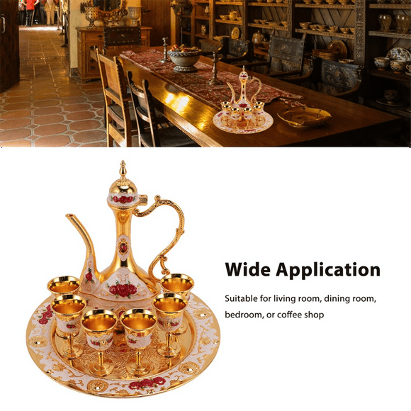 Vintage Turkish Coffee Set Zinc Alloy Tea Pot and Cups Elegant Ambience for Home Coffee Shop Decoration