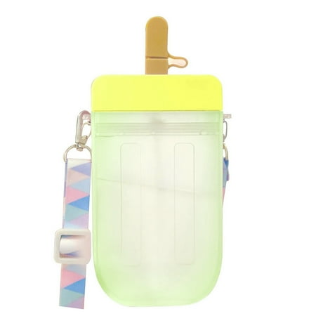 

One opening Water Bottle Translucent Water Cup with Straw and Shoulder Strap