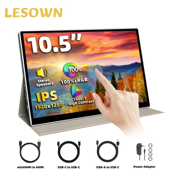 LESOWN 2K Type C Monitor 10.5 inch Small Laptop Touch Wide HDMI IPS FHD 100%sRGB Portable Secondary Screen for Drawing Gaming