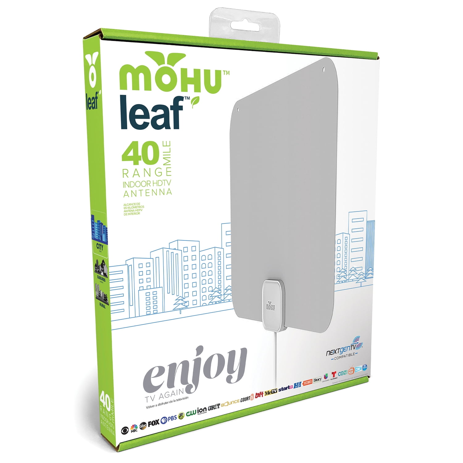 Mohu Leaf Indoor TV Antenna 12ft Coaxial Cable, 40 Miles Reception Range