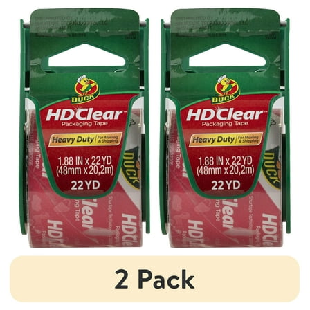 (2 pack) Duck HD Clear Heavy Duty Packing Tape with Dispenser, 1.88 in x 22.2 yd, Clear, 1 Roll