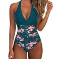 thumbnail image 2 of Joernso Women Monokini Halter Sleeveless One-piece Swimsuit Patchwork Color Backless Tummy Control High Waisted Bathing Suit, 2 of 6