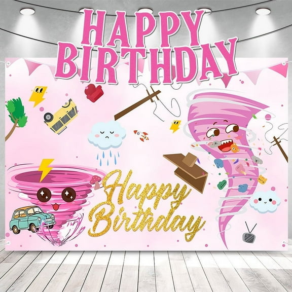 Pink Two Nado Party Supplies, Pink Two Nado Party Decorations Set Include 1 pc Banner And 1 pc Backdrop