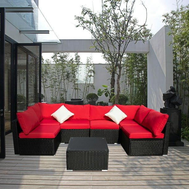 Ainfox Sofa Cushion Covers For 7 Pieces, Red Outdoor Cushions For Wicker Furniture