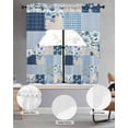 thumbnail image 2 of Blue Floral Swag Curtains for Living Room/Bedroom Windows, Spring Flowers Plants Patchwork Grid Bohemia Kitchen Curtains and Valances Set 36 Inch Length, Light Filtering Swags Valance Curtain Panels, 2 of 5