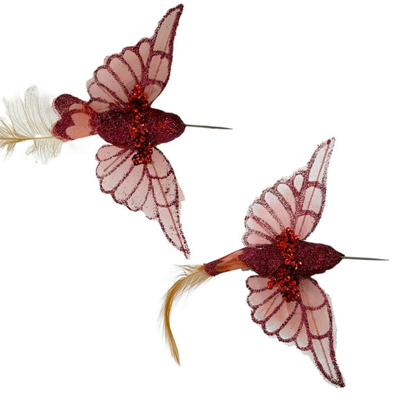 Sequin Hummingbird Clip Ornament – Set of 2 Holiday Christmas Tree Decoration, Red