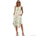 thumbnail image 4 of HELLHERO Ice Cream Floral Print Sleeveless Sundress for Party Work, Asymmetric Side Pockets Ladies Round Neck Irregular Hem Midi Dress, 4 of 8