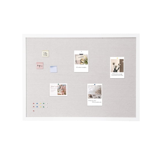 SKYSHALO 48"x36" Linen-Covered White Corkboard – Wall-Mountable Display Board for Office, School, Home – Chic & Practical Message Board