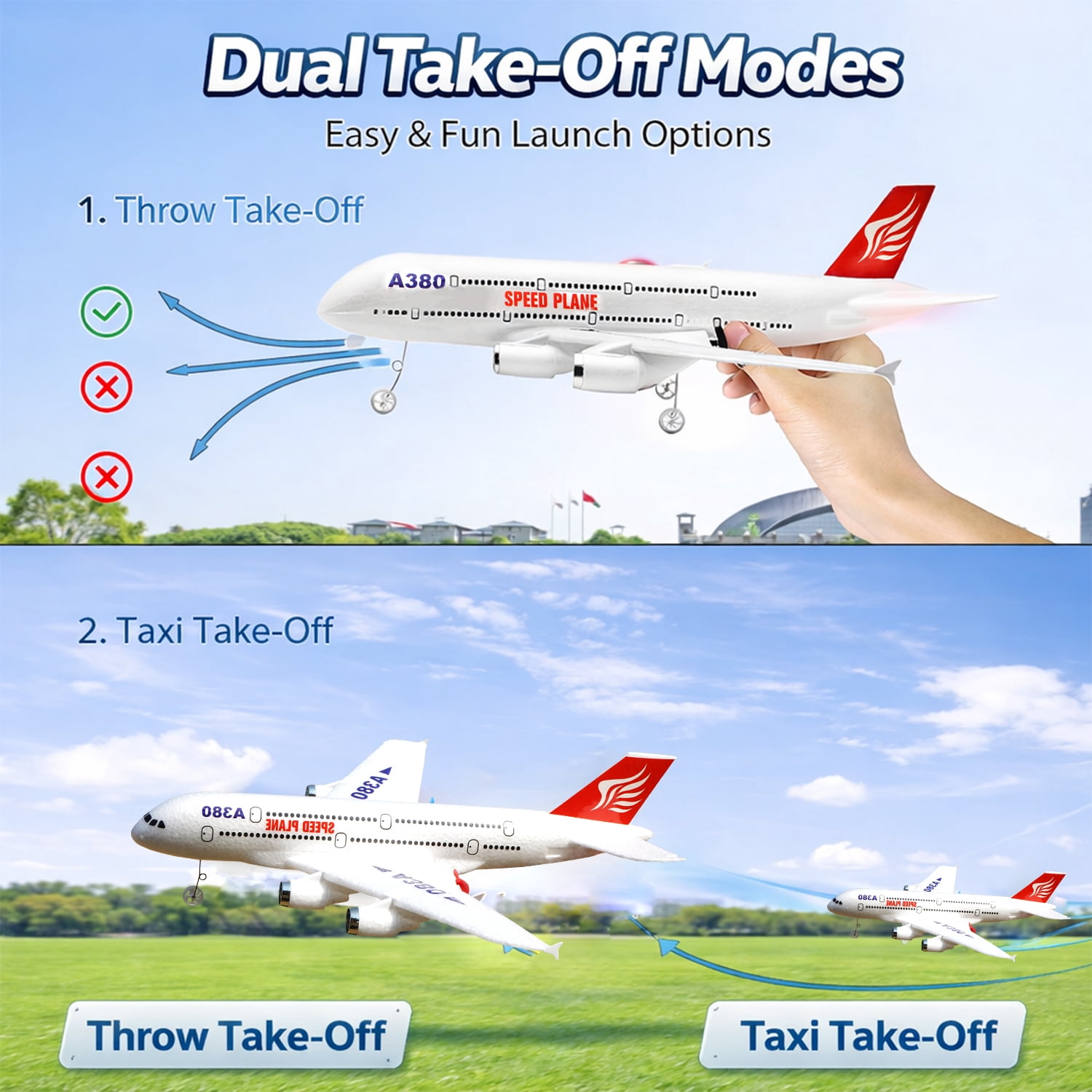 Remote Control Airplane A380 RC Plane 2.4GHz 2.5CH Foam Glider, Easy to Fly Beginner Aircraft Toy for Kids Adults