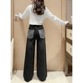 thumbnail image 5 of Jhaoyu Junior Girls Bootcut Jeans Teens Elastic Waist Wide Leg Baggy Jeans Casual Hiking Trousers Black 140, 5 of 7