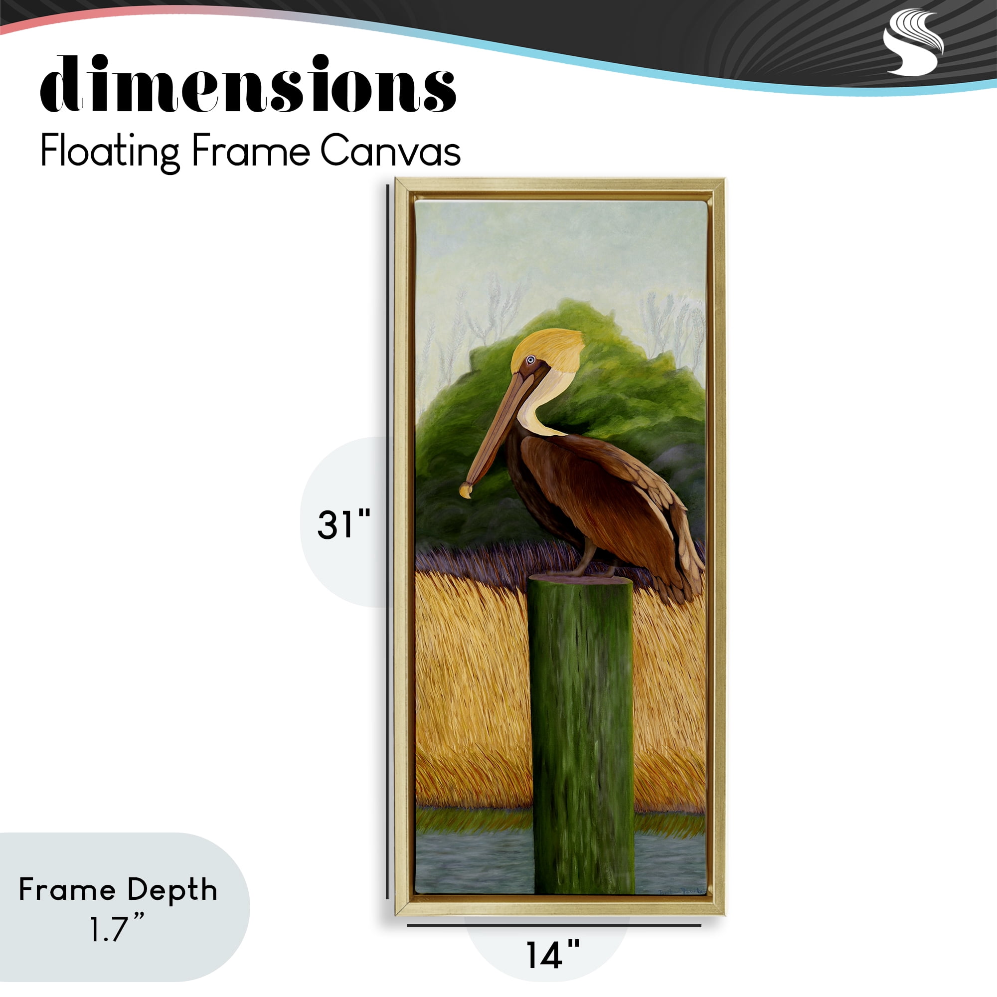 Stupell Industries Perched Blue Eyed Pelican Gold Framed Floater Canvas Wall Art, design by Barbara Fallenbaum