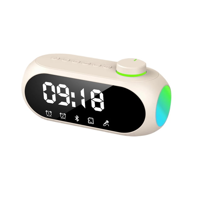 Advancent Mini receptor de radio FM portátil ABS con sonido HiFi, altavoz Bluetooth RGB con reloj y elegante despertador dual. Electrodomésticos beige