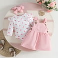 thumbnail image 5 of SGFCWSX Girls Valentine's Day 3 Piece Overalls Dress Set for School Kids Ruffled Casual Heart Print Long Sleeve Outfit with Headband Pink Size 0-3 Months, 5 of 9