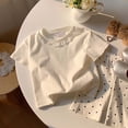 thumbnail image 2 of Gyujnb Lace Crew Neck Short Sleeve T Shirt Casual Solid Basic Tee (Toddler,Little Girls),12-18 Months, 2 of 5