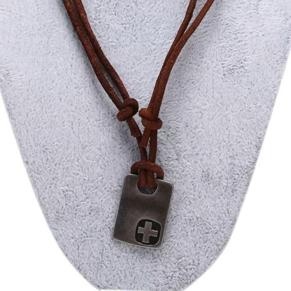 GKNET Fashion Men Vintage Faux Leather Pendant Adjustable Chain Necklace Delicate Jewelry .82