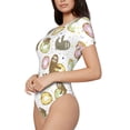 thumbnail image 2 of KLL Women 's Crew Neck Bodysuit Jumpsuits Donut Sloth Print Short onesies Stretch T Shirts, 2 of 7
