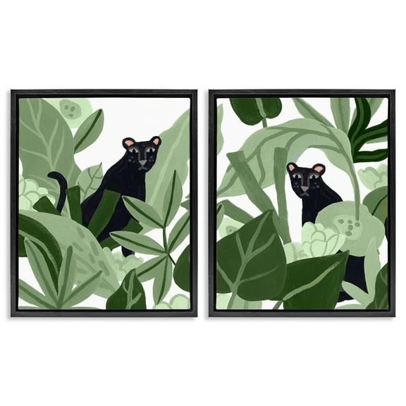 Stupell Industries Panthers Among Tropics Animals Painting Black Floater Framed Canvas Art Print Wall Art, 17 x 21, Set of 2