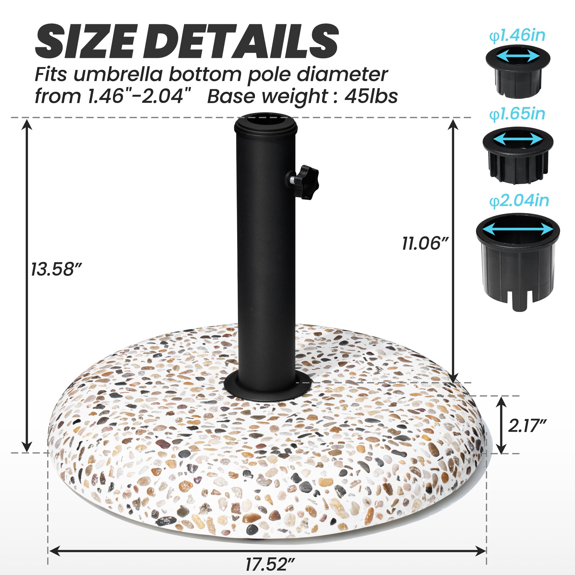 Crestlive Products Patio Umbrella Base, 45 lbs Round Cobblestone Concrete Umbrella Stand