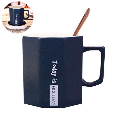 

Coffee Cup Ceramic Toothbrush Cup Creative Storage Mug Fashionable Wash Cup Water Storage Cup Lovers Cup for Home Dorm with Stainless Steel Spoon (Dark Blue)