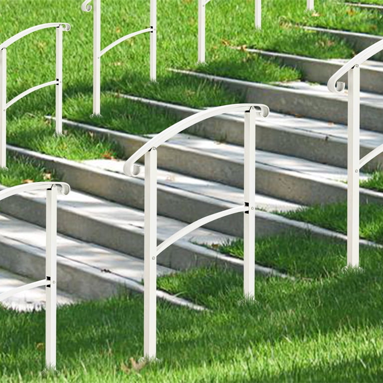 Adjustable Outdoor Handrail For Steps - White Metal Stair Railing With Installation Kit, Fits 2-3 Steps Or Horizontal Use