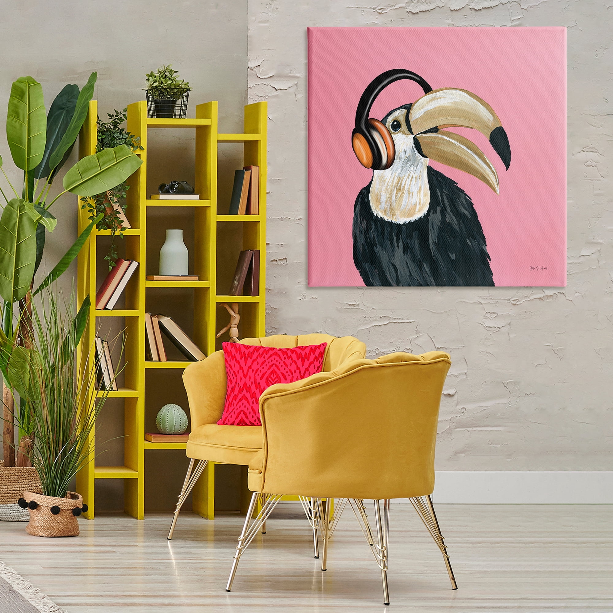 Stupell Industries Toucan with Headphones Entertainment Painting Wrapped Canvas Art Print Wall Art, 36 x 36