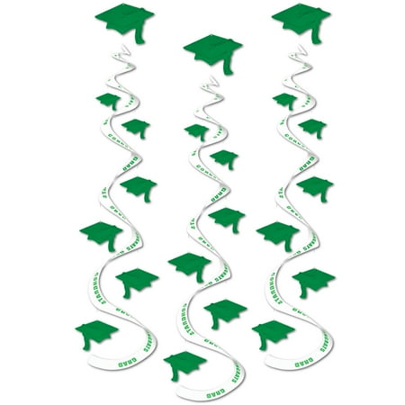 Printed Grad Cap Whirls 30" Green - 6 Pack (3 Per Package)