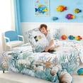 thumbnail image 4 of Manfei Sea Lion Underwater Coral Seashell Queen Comforter Set for Kids Boys and Girls, Nautical Marine Life Print Bedding Comforter Set, Stars Reversible 3-Piece, 1 Comforter and 2 Pillowcases, 4 of 6