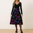 thumbnail image 2 of Valentines Day Dresses Fit and Flare Dress with Heart Print Pattern Ribbon Waist for Women Vintage Multicolor L, 2 of 5