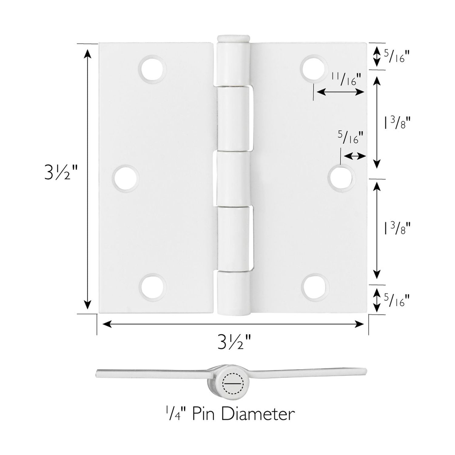 White Steel Plain Bearing Door Hinge with Removable Pin, 3-1/2 x 3-1/2 in. Square Corner, 3-Pack