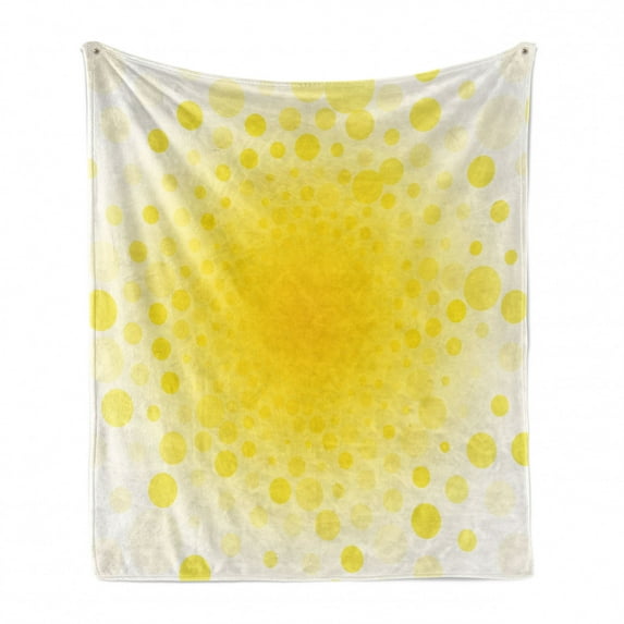 Yellow Soft Flannel Fleece Throw Blanket, Abstract Small Circular Dots Patterns and Forms Centered Sun with Spotted Design Art, Cozy Plush for Indoor and Outdoor Use, 60" x 80", Yellow, by Ambesonne
