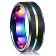 thumbnail image 1 of Simple 8mm Purple Stainless Steel Rings For Men Women Purple Matte Finish Beveled Polished Edge Men Rings Wedding Band Jewelry Style9 10, 1 of 6