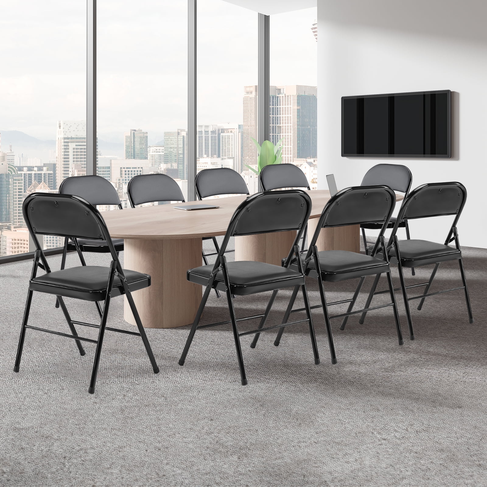 GIANNA 4 Pack Folding Chair, Sturdy Metal Frame, Waterproof Pu Leather, Black