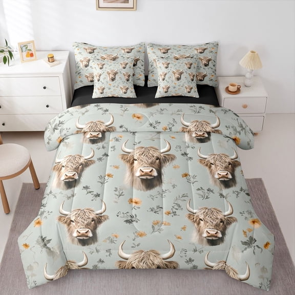 Castle Fairy Children Highland Bull Twin Bedding Sets,Chic Flowers Bedding Comforter Set