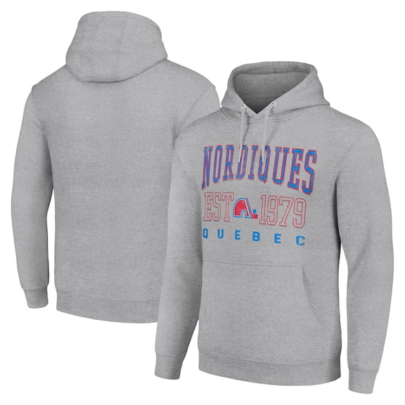 Men's Starter Heather Gray Quebec Nordiques Retro Graphic Pullover Hoodie