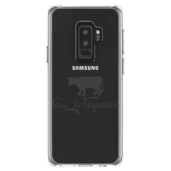 DistinctInk Clear Shockproof Hybrid Case for Samsung Galaxy S9  PLUS (6.2" Screen) - TPU Bumper Acrylic Back Tempered Glass Screen Protector - Cow Whisperer