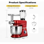 SPECSTAR 6 in 1 Multifunctional Stand Mixer with 8.5 Quart Stainless Steel Bowl, 660W 10 Speed Tilt-Head, Red