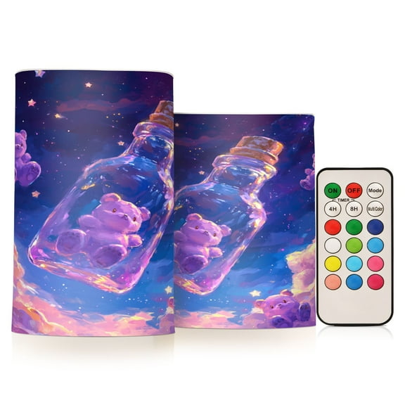 BZSMCE Flameless Candles LED Lights Purple Bear in Bottle Creativity Battery Candles