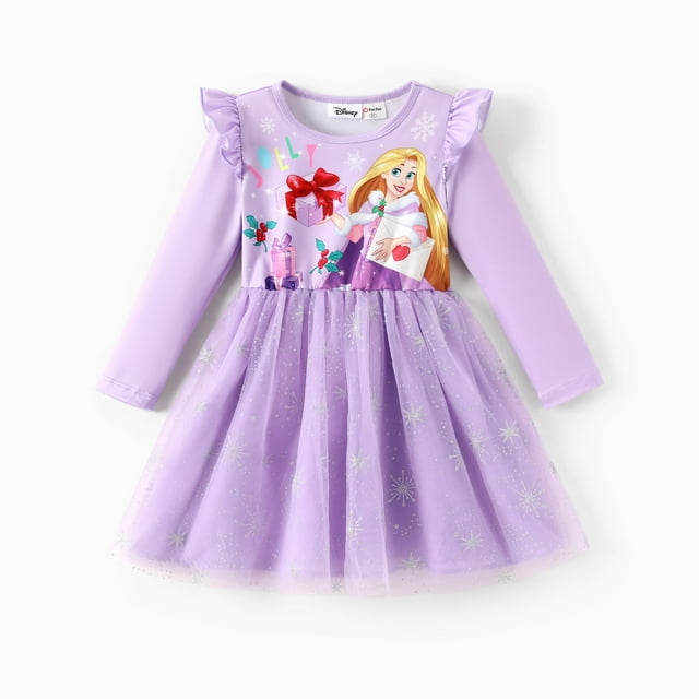 Vestido Disney Rapunzel con tutú morado para niños pequeños, disfraz de fiesta, 3T