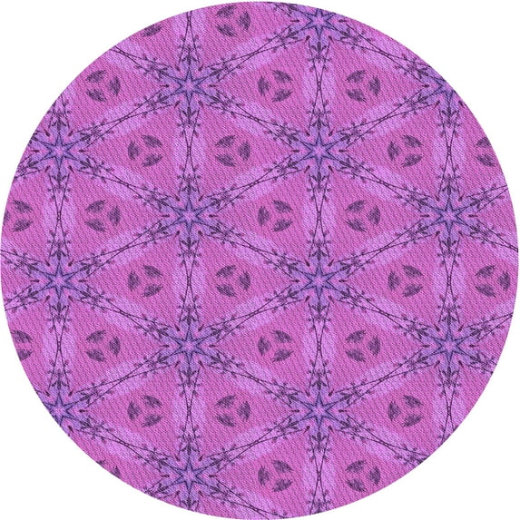 Ahgly Company Machine Washable Indoor Round Transitional Bright Neon Pink Purple Area Rugs, 7' Round